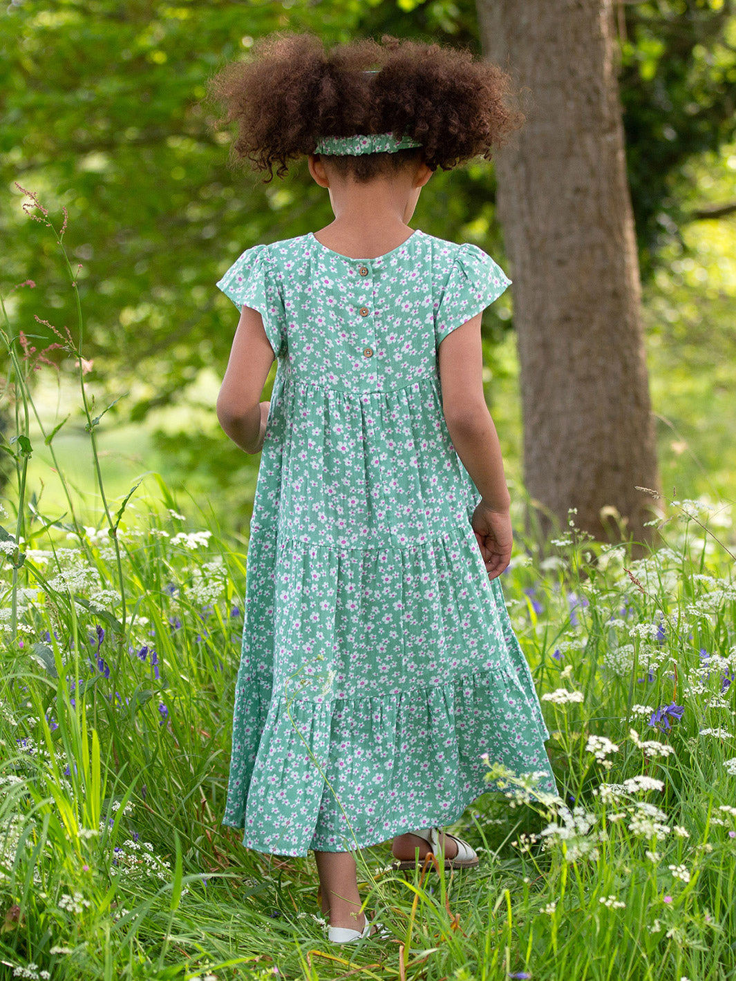 Kinder Musselin Kleid Ditsy Fields salbeigrün