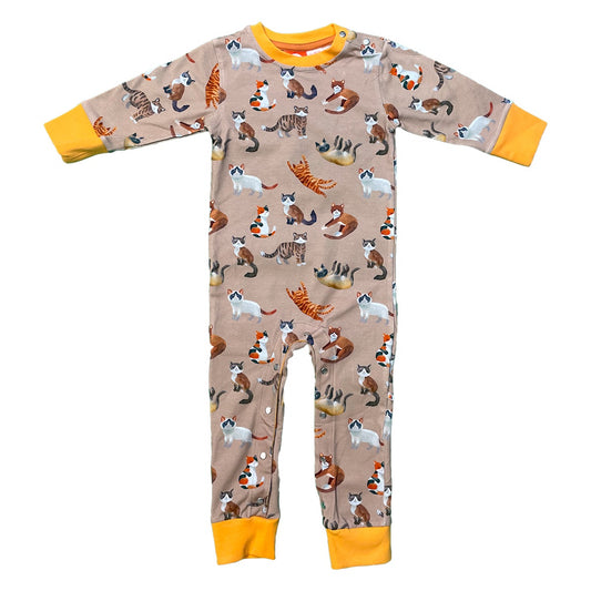 Baby Langarm Romper, Katzen beige