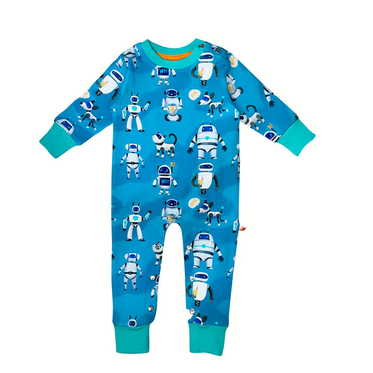 Baby Langarm Romper, Roboter blau